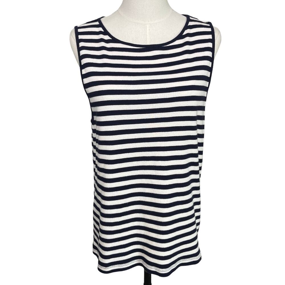 J Crew XL Navy White Breton Stripe Tank Top Cotton Sleeveless Nautical